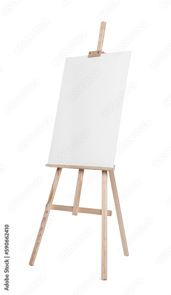 Wooden easel with canvas isolated on white. Artist's equipment Wooden easel with canvas isolated on white. Artist's equipment