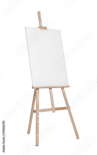 Wooden easel with canvas isolated on white. Artist's equipment