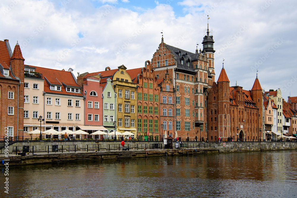 Gdansk with beautiful old town over Motlawa river, Poland