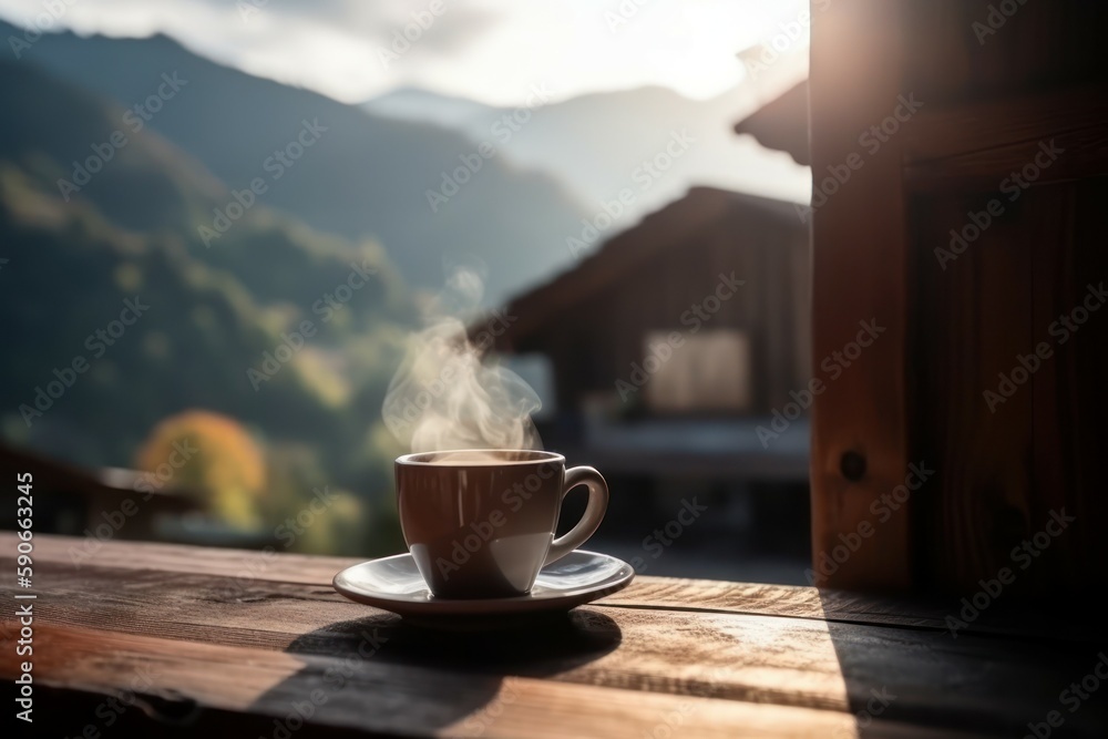 Invigorating morning coffee, copy space background. AI generated, human enhanced Invigorating morning coffee, copy space background. AI generated, human enhanced