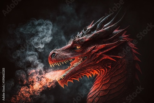Chinese fire-breathing Dragon  selective focus. AI generated  human enhanced