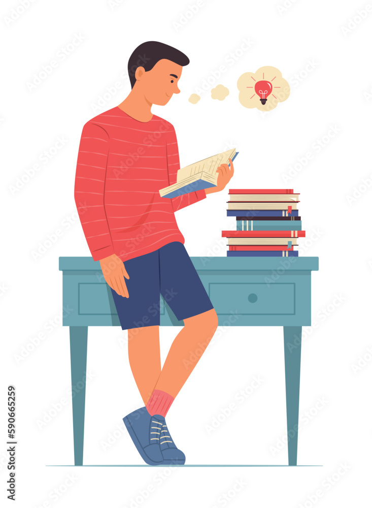 Man Reading a Book and Thinking Good Idea Concept Illustration Man Reading a Book and Thinking Good Idea Concept Illustration