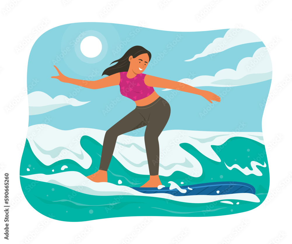 Sport Woman Enjoy Outdoor Activity with Surfboard in Summer Season Sport Woman Enjoy Outdoor Activity with Surfboard in Summer Season