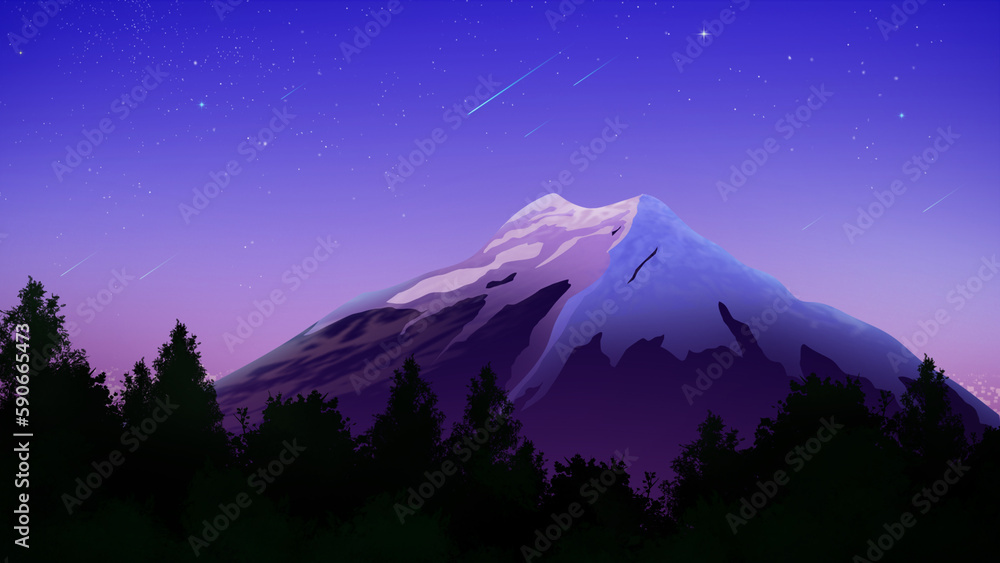 Fototapeta premium starry night on a mountain with pine and trees nature backgound high definition wallpaper background concept art