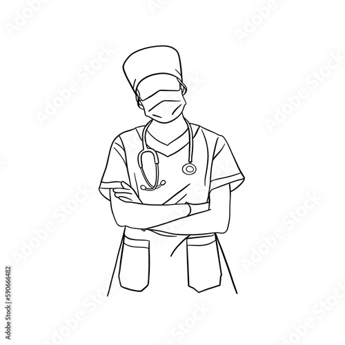 Doctor icon. Continuous vector line drawing. Medical doctor with stethoscope on © Anastasya