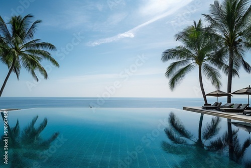 Beach Landscape A beachside infinity pool  seamlessly blending with the ocean 2 - AI Generative
