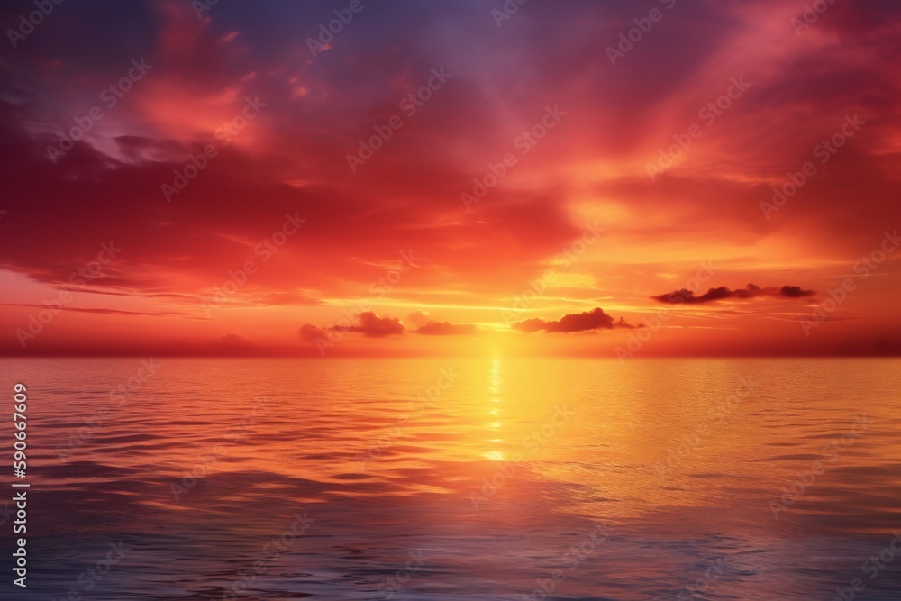 Obraz premium Beach Landscape A spectacular sunset painting the sky in vibrant shades of orange and pink 2- AI Generative
