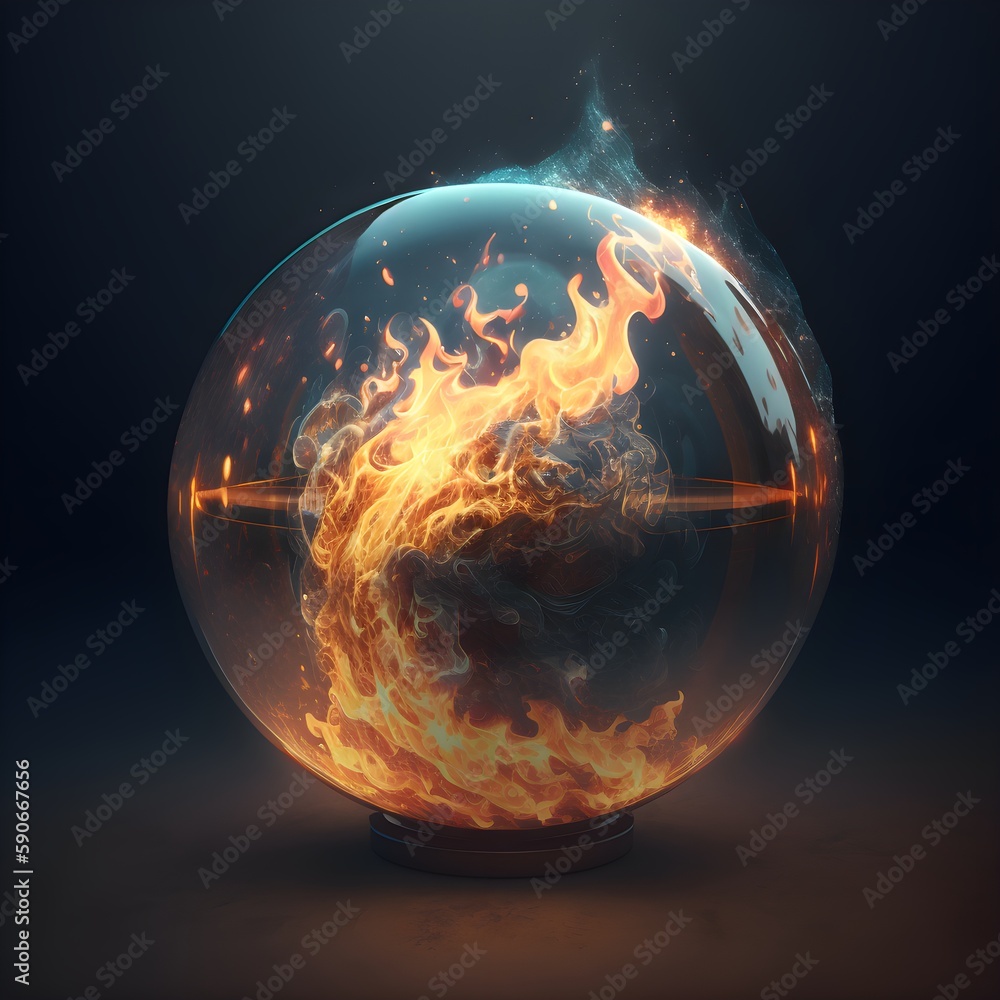 an orb that contains magical fire within it the fire rages inside hyper