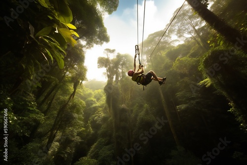A thrilling zipline adventure through the tropical rainforest - AI Generative