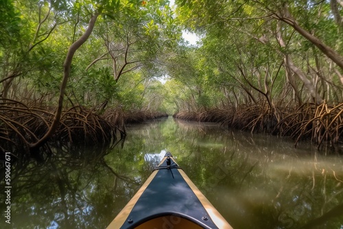 Beach Landscape A tranquil mangrove forest exploration by kayak 3- AI Generative