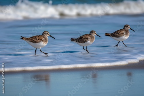 Beach Landscape andpipers darting in and out of the surf 2- AI Generative