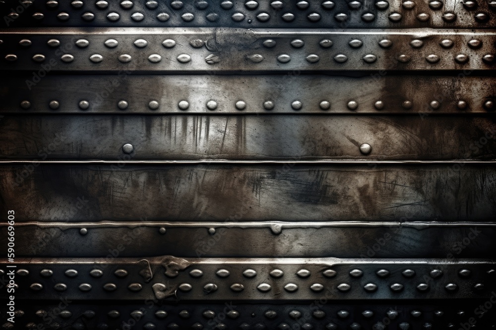 metal background with industrial rivets and holes. Generative AI