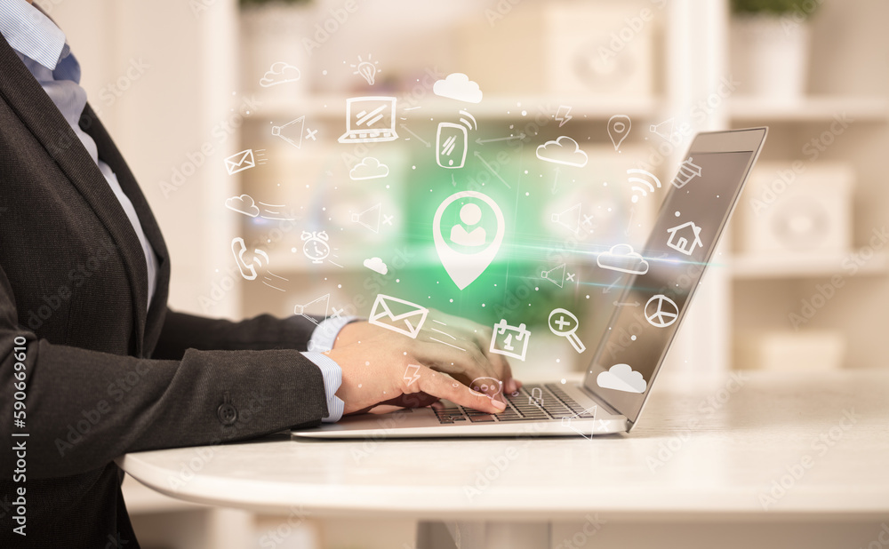 Businessman working on laptop with new business concept Businessman working on laptop with new business concept