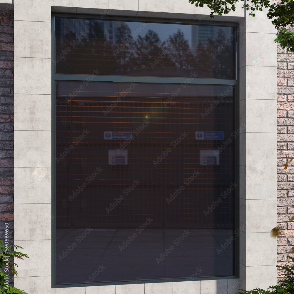 Fototapeta premium Window space front of city shop for text, logo design promotion, mockup.