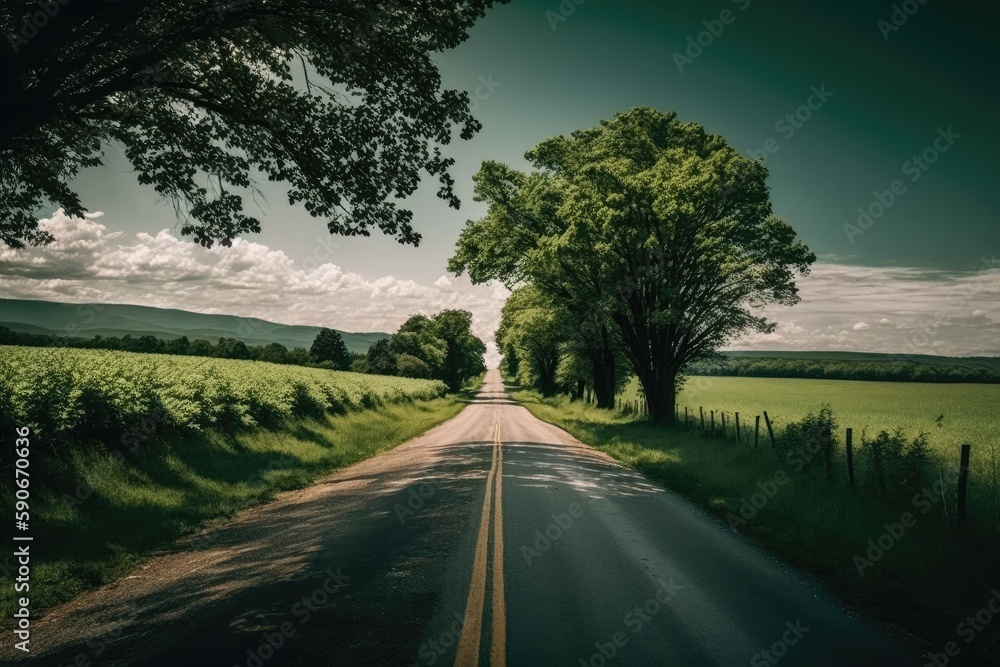 a forest and a paved road. Generative AI a forest and a paved road. Generative AI