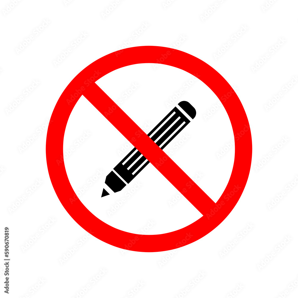 Pencil is prohibited. Stop or ban red round sign with pencil icon on white background..eps Pencil is prohibited. Stop or ban red round sign with pencil icon on white background..eps