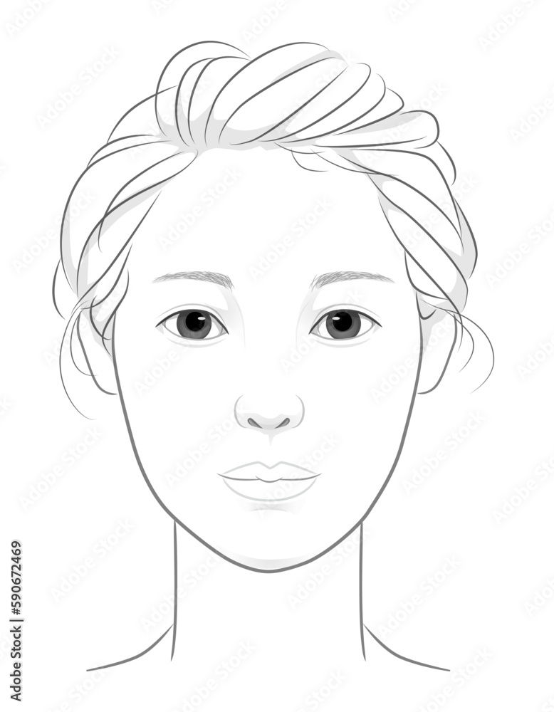 若い女性の顔の線画イラスト