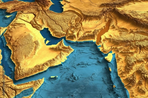 detailed map of the Middle East with country borders and major cities labeled. Generative AI photo