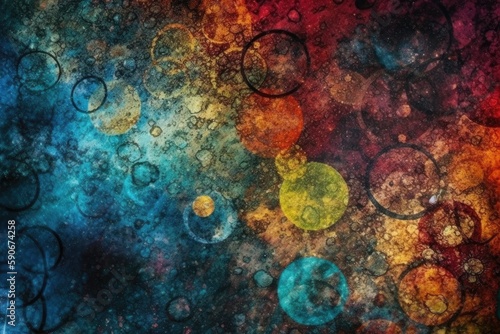 an abstract painting with colorful circles in various sizes. Generative AI