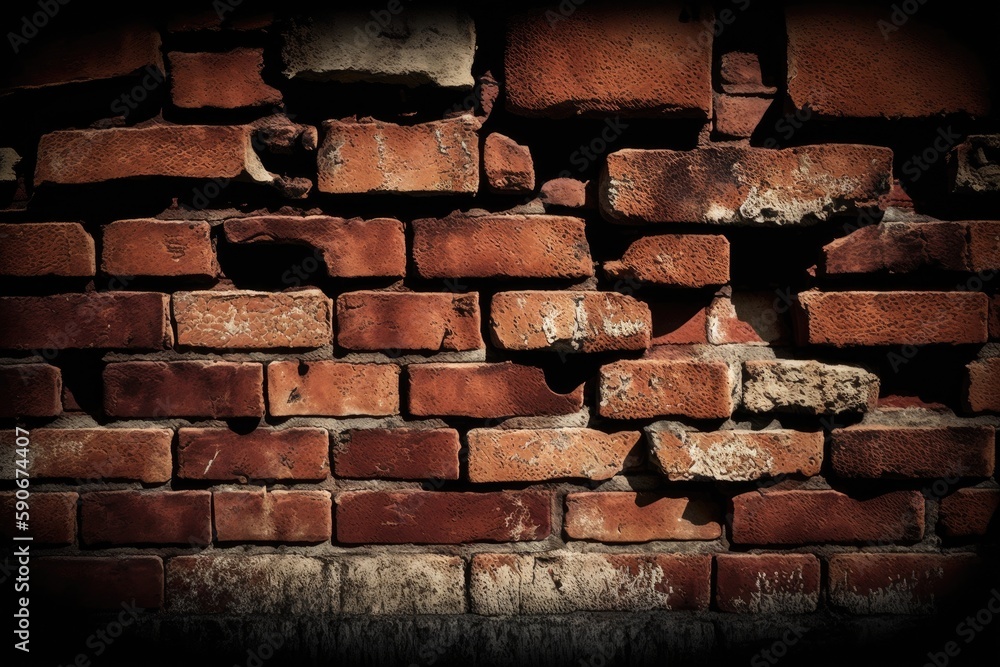 Red brick wall. an ancient dark brown and red brick wall texture on a panoramic backdrop. Generative AI Red brick wall. an ancient dark brown and red brick wall texture on a panoramic backdrop. Generative AI