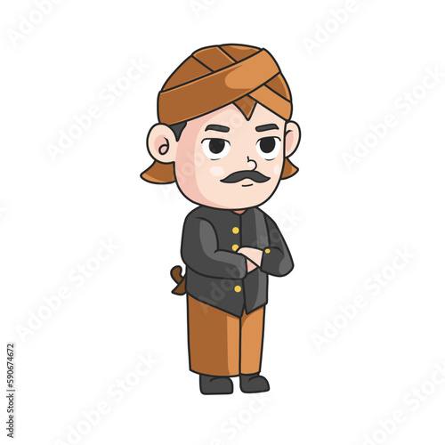 Cartoon illustration of traditional clothes of Central Java, Indonesia