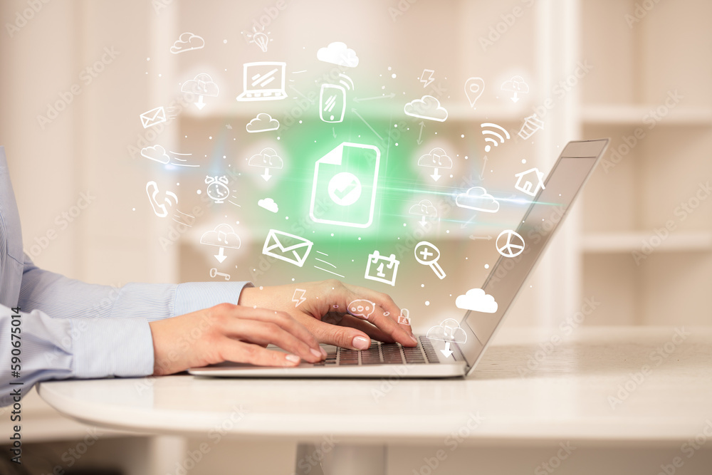 Businessman working on laptop with new business concept Businessman working on laptop with new business concept
