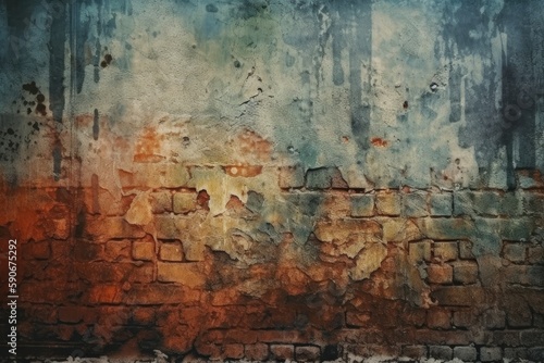 textured brick wall with rust stains. Generative AI