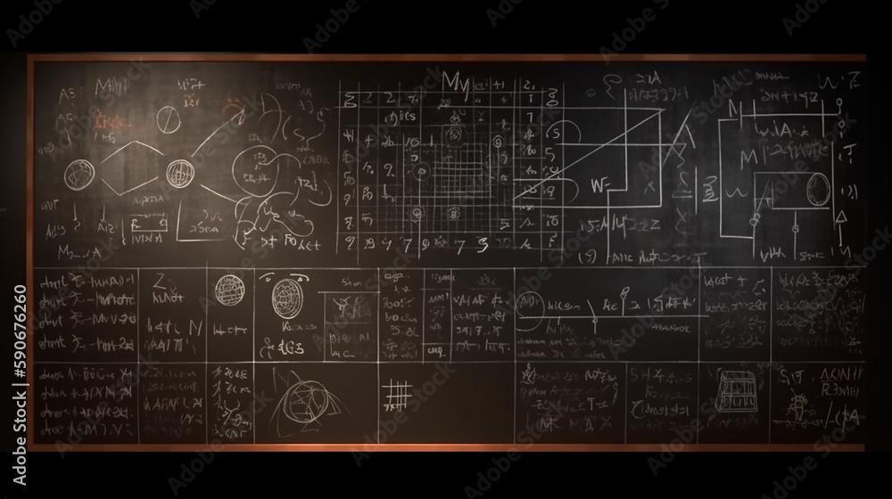 blackboard background and Maths formulas written by white chalk ,Generative AI blackboard background and Maths formulas written by white chalk ,Generative AI