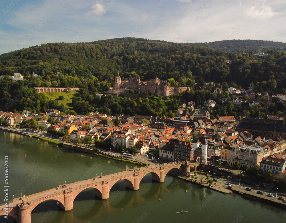 Heidelberg skyline aerial view from above skyline aerial view of old town river