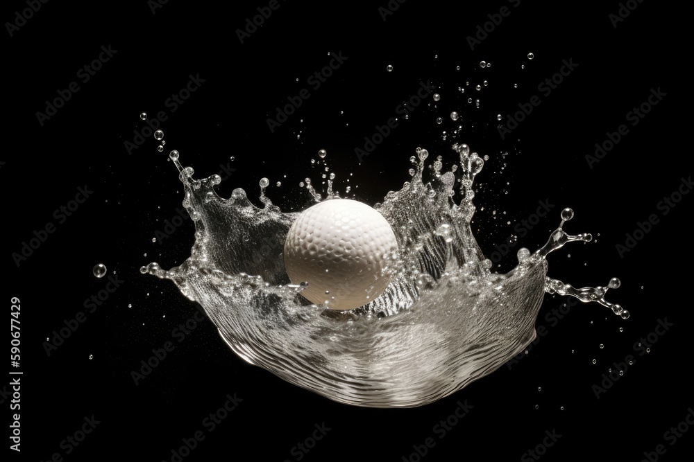 Golf Ball Water Big Splash Black Background With Blank Background Generative AI