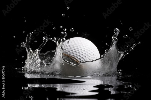 Golf Ball Water Big Splash Black Background With Copyspace Generative AI