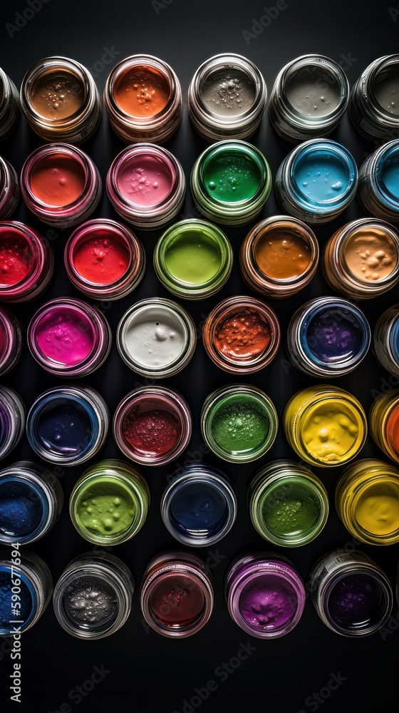 Colorful jars of artist's pain. Generative AI Colorful jars of artist's pain. Generative AI
