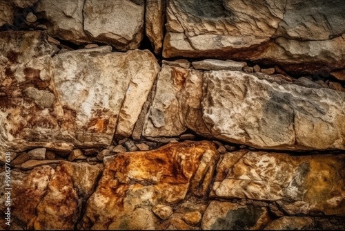 textured rock wall made of various sized rocks. Generative AI