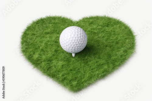 Golf Ball Heart Shaped Green With Blank Background Generative AI