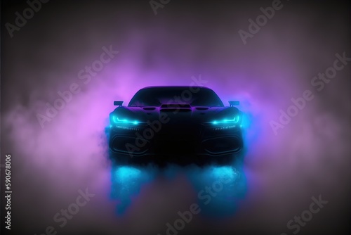 Sports car with neon lights in a futuristic style. HUD car. Generative AI © DZMITRY