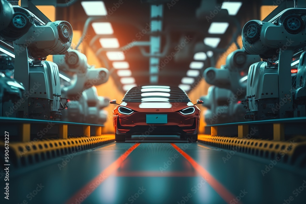 futuristic electric car production line. Generative ai