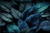 Plant leaves in dark colors. textured background. Generative AI