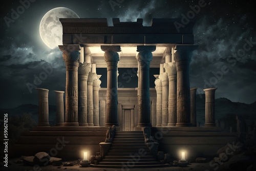 Ancient Egyptian temple of the gods. Ancient temple with tall columns. Generative AI