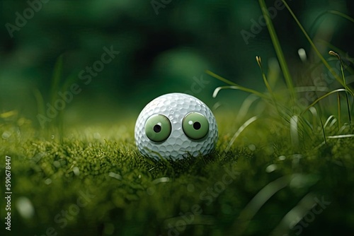 Golf Ball Character On Felt With Blank Background At Sunset Generative AI photo