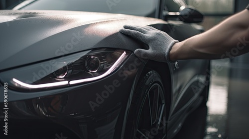 Male Hands Polishing Car with Microfiber Cloth - AI Generated © dasom