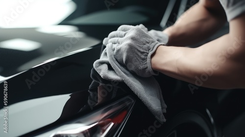 Male Hands Polishing Car with Microfiber Cloth - AI Generated © dasom