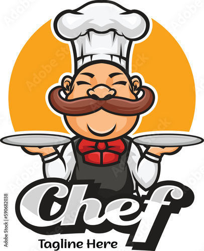 Vector illustration of chef mascot logo with premium quality stock