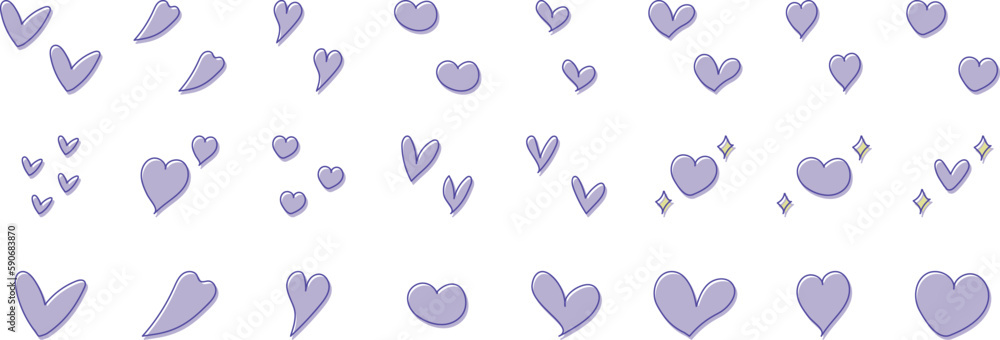 使いやすい手描きのハートセット　かわいい 紫