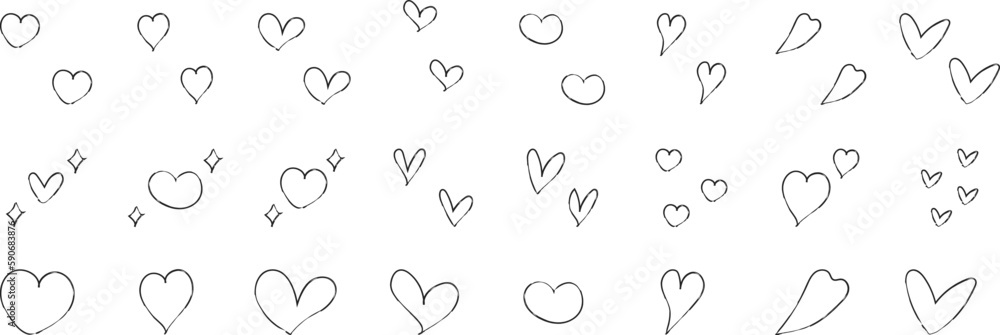 使いやすい手描きのハートセット かわいい 黒 使いやすい手描きのハートセット かわいい 黒