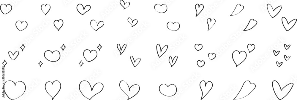 使いやすい手描きのハートセット かわいい 黒 使いやすい手描きのハートセット かわいい 黒