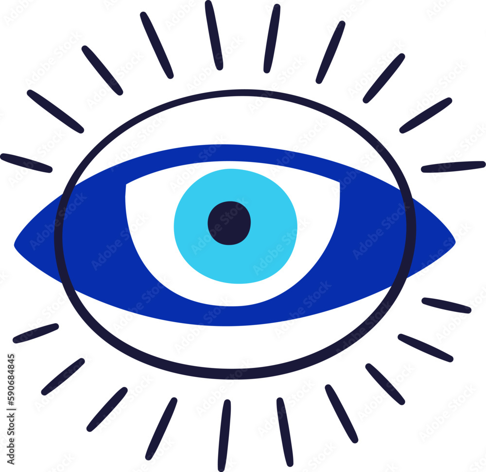 Evil eye talisman icon. Turkish or greek eye symbol. Greece ethnic magic amulet. Mystical blue hamsa icon in hand drawn style. Nazar amulet symbol. Vector illustration isolated in doodle style. Evil eye talisman icon. Turkish or greek eye symbol. Greece ethnic magic amulet. Mystical blue hamsa icon in hand drawn style. Nazar amulet symbol. Vector illustration isolated in doodle style.