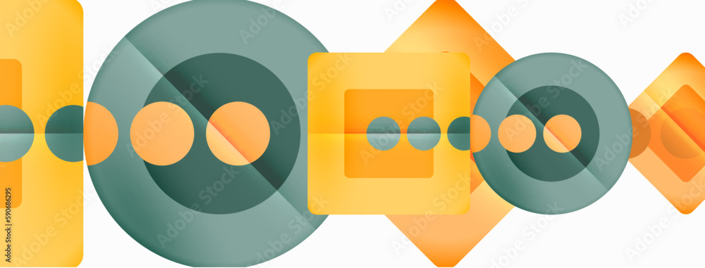 Fototapeta premium Trendy minimal geometric abstract background. Triangles, squares and circles bright colors backdrop. Vector Illustration For Wallpaper, Banner, Background, Card, Book Illustration, landing page