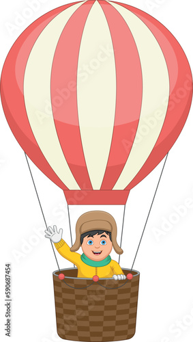 Little boy riding hot air balloon