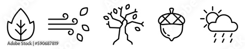 Conjunto de iconos de otoño. Estación del año. Concepto de clima y temperatura. viento, árbol sin hojas. Ilustración vectorial