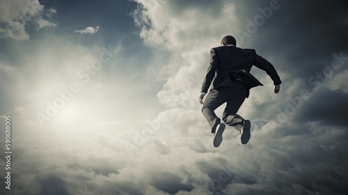 businessman jumping, front view